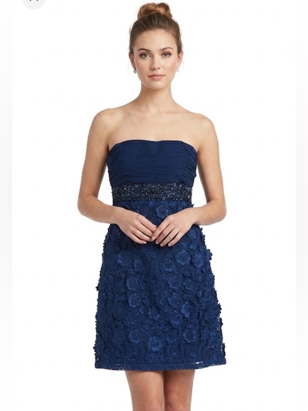 Sue Wong Beaded Embroidered Floral Strapless Navy Blue Mini Dress Size 4